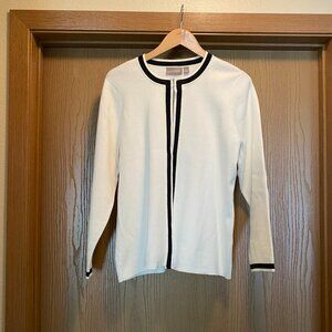 Womens Croft & Barrow Cotton Sweat Open Front with NeckXL White Black trim
